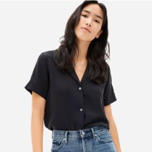 Everlane - The Clean Silk Short-Sleeve Notch Shirt - Black 00 - 100% Silk